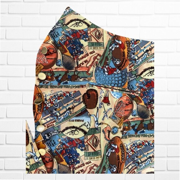 VINTAGE MENS VEST WITH SPORTS THEMED PATTERN - L - Picture 5 of 7